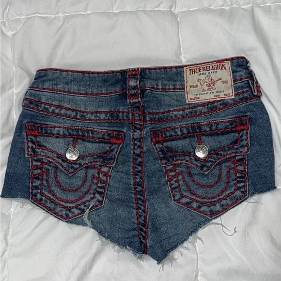 Rare True Religion Denim Mini Shorts w/ Red Stitching